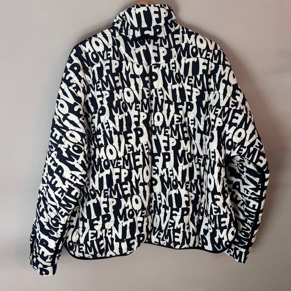 Free People Movement Pippa Printed Packable Puffer Jacket Black and White Medium - Picture 5 of 5